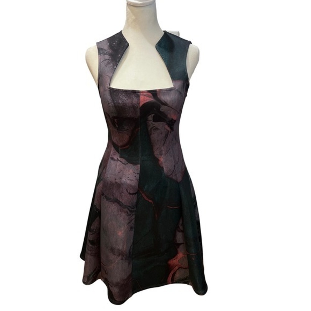 Yigal Azrouel Abstract Print Square Neck Sleeveless‎ Mini Dress Size 4